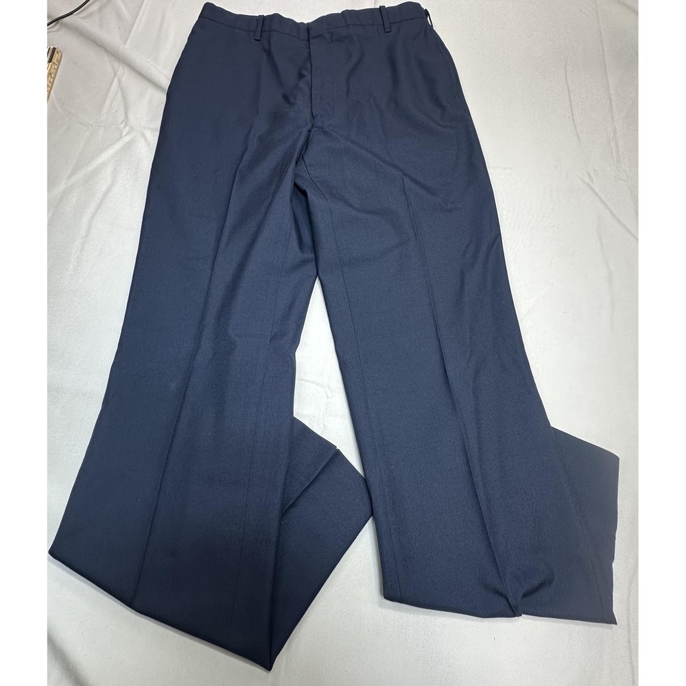 VTG DSCP Pants Mens 34W Fits 32W Blue Poly Wool Dress Trousers Service Classic